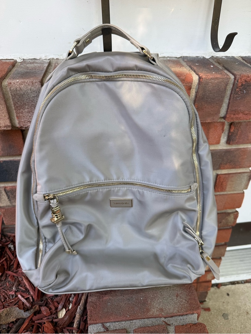 Samsonite Light Gray Nylon Women's Backpack with Gold Hardware